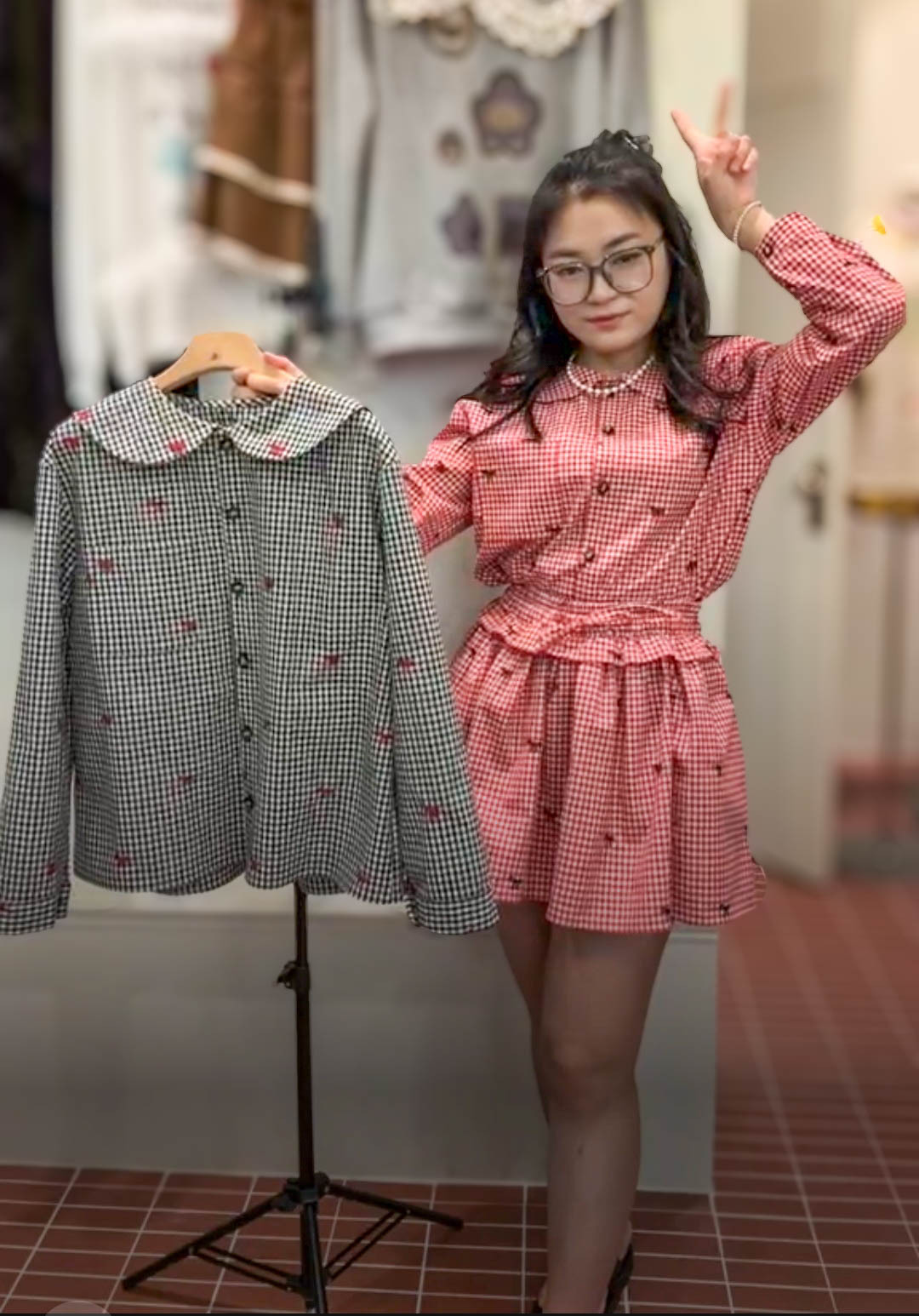🥰PM_K2543  ▶️格子+蝴蝶結外套 👉B:104cm L:60cm