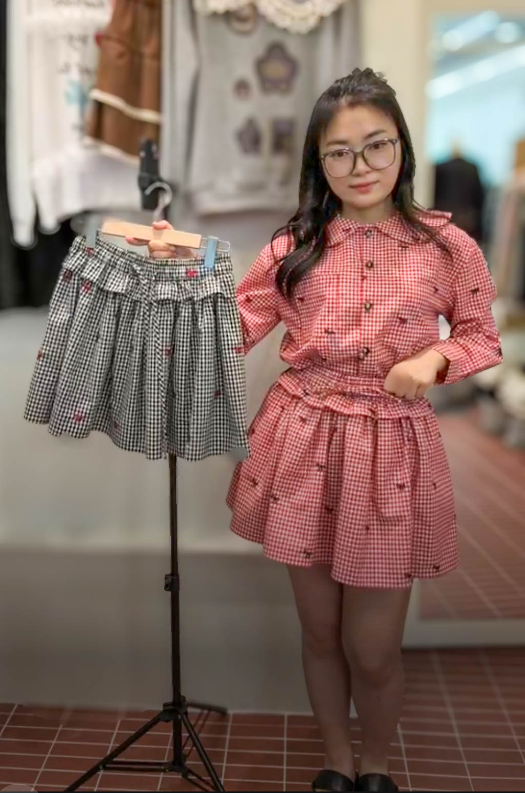 🥰PM_K2544  ▶️格子+蝴蝶結 褲裙 👉W:70-96cm H:cm L:38cm