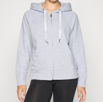 [S] DKNY PEARL GREY HEATHER TWO TONE LOGO DRAWCORD ZIP HOODIE, DP5J9510-PLG (SD1453)