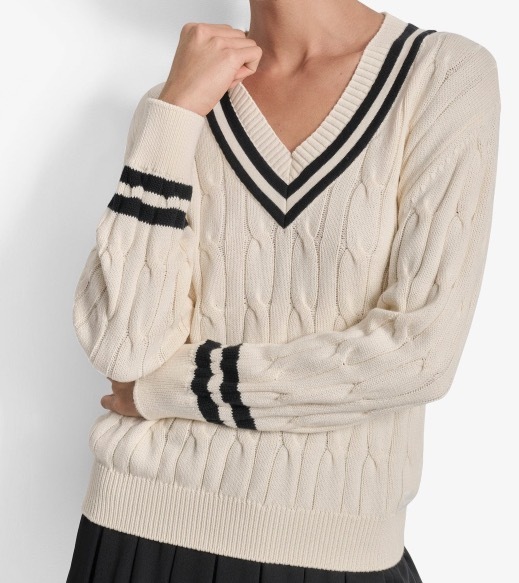 [S] DKNY EGGNOG/BLK V-NECK CARDIGAN SWEATSHIRT, DP5R0725-A9Z (SD1492)