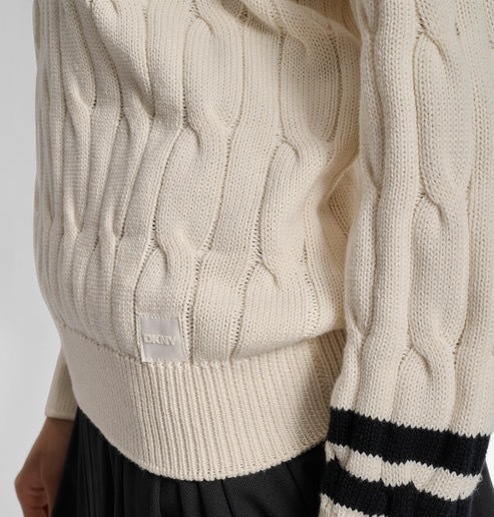 [S] DKNY EGGNOG/BLK V-NECK CARDIGAN SWEATSHIRT, DP5R0725-A9Z (SD1492)