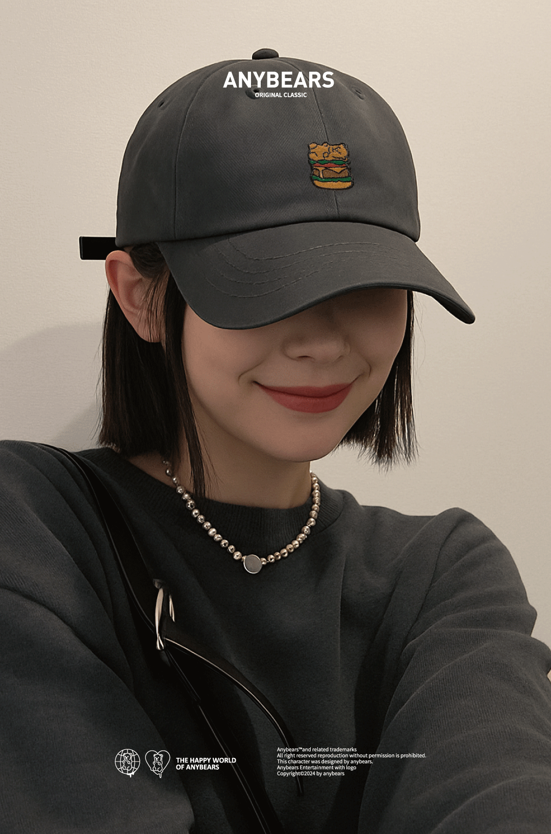 ANYBEARS® Hamburger Cap 漢堡刺繡鴨舌帽