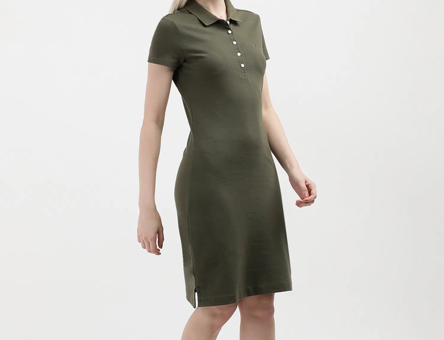 [S] TOMMY HILFIGER TOMMY HILFIGER SLIM FIT POLO DRESS,OLIVE GREEN, 76J4866-701 (STH1137)