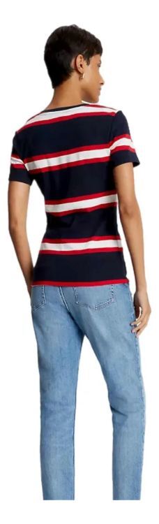 [S] TOMMY HILFIGER STRIPED V-NECK T-SHIRT,NAVY, 76J4358-410 (STH490)
