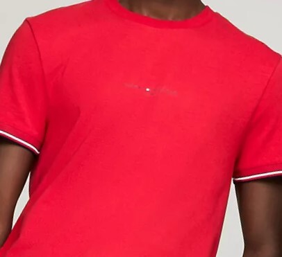[S] TOMMY HILFIGER TOMMY HILFIGER MEN'S TOMMY LOGO TIPPED SLIM FIT TEE,RED, 78JB258-600 (STH1124)