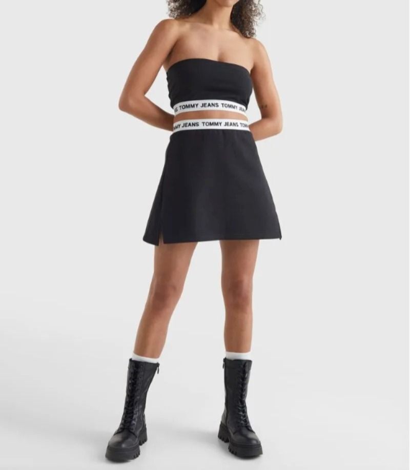 [S] TOMMY HILFIGER TAPE LOGO SKIRT,BLACK, 76J4288-001 (STH396)