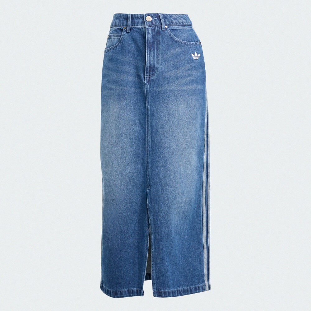 【 adidas DENIM STRAIGHT LONG SKIRT 丹寧牛仔長裙 - 藍 】