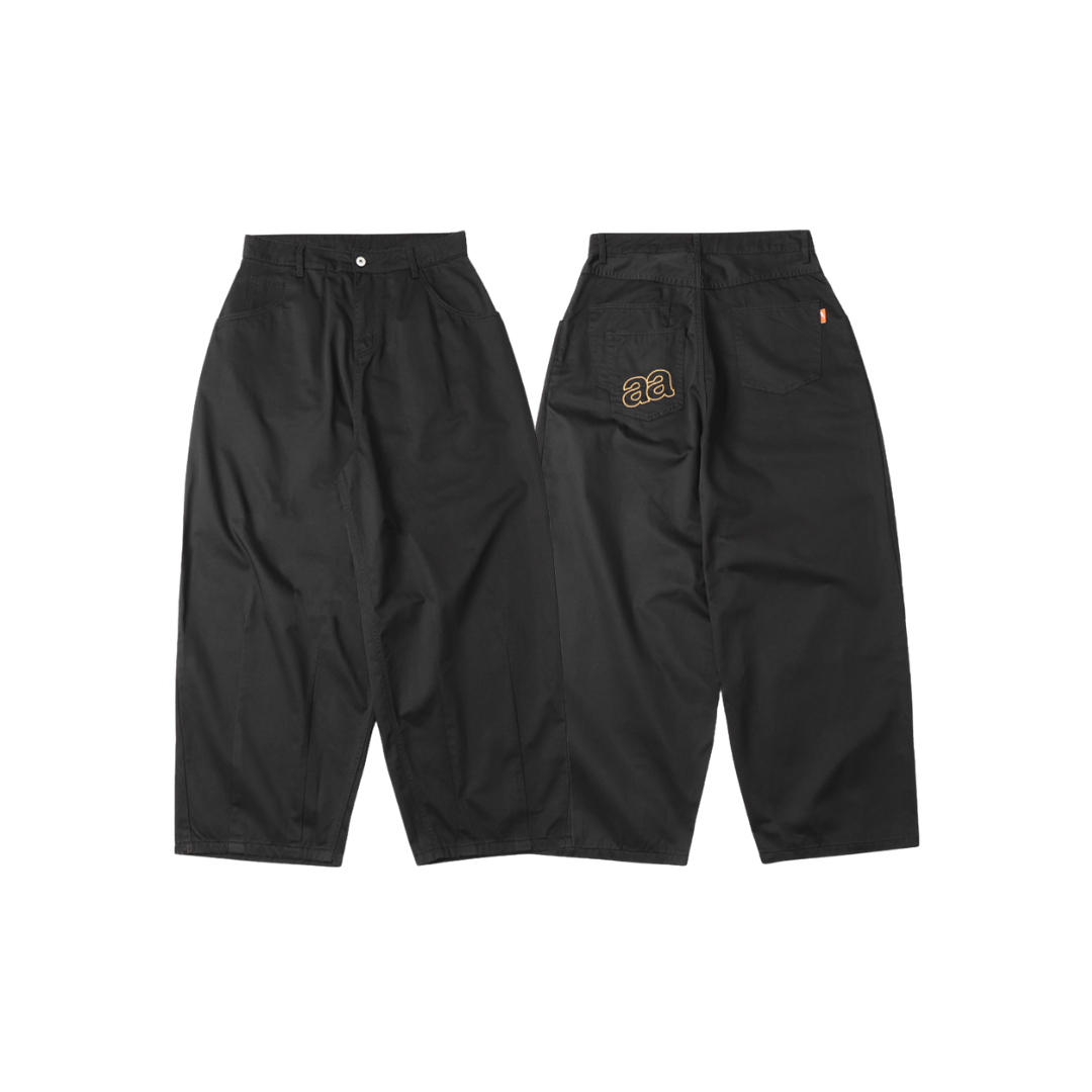A.A Black Baggy Pants 刺繡Logo氣球寬褲
