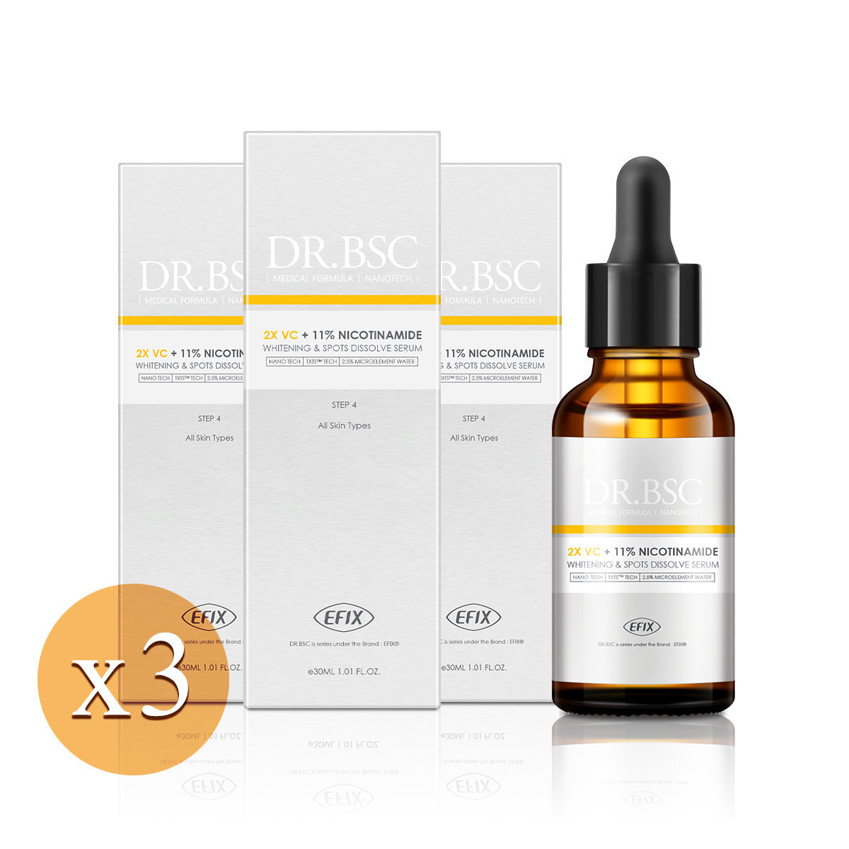 EFIX DR.BSC (3盒特惠裝)【⭐美白去斑】2X VC美白無瑕淡斑精華(添加約11%煙醯胺)(30毫升)【原裝正品行貨】