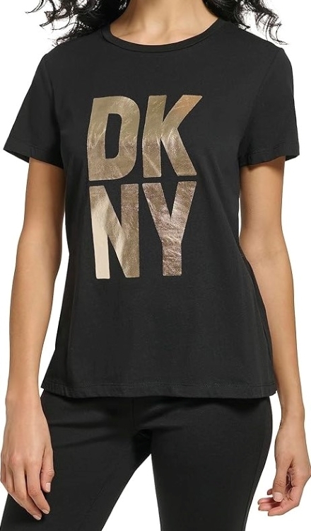 [S] DKNY LOGO PRINT FRONT T-SHIRT,BLACK/BLACK, DJ4T1041-BBL (SD1118)