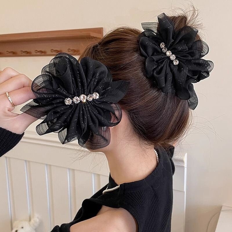 Korean Style Mesh Sparkling Flower Hair Claw