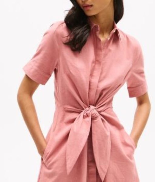 [S] TOMMY HILFIGER TEABERRY BLOSSOM LINEN BLEND TIE FRONT SHIRTDRESS, XW04314-650 (STH1345)