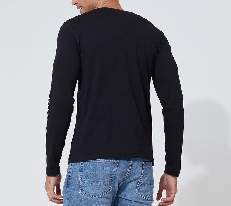 [S] TOMMY HILFIGER TOMMY HILFIGER MEN'S LONG SLEEVE TOMMY LOGO TEE, BLACK, 78JB312-001 (STH1132)