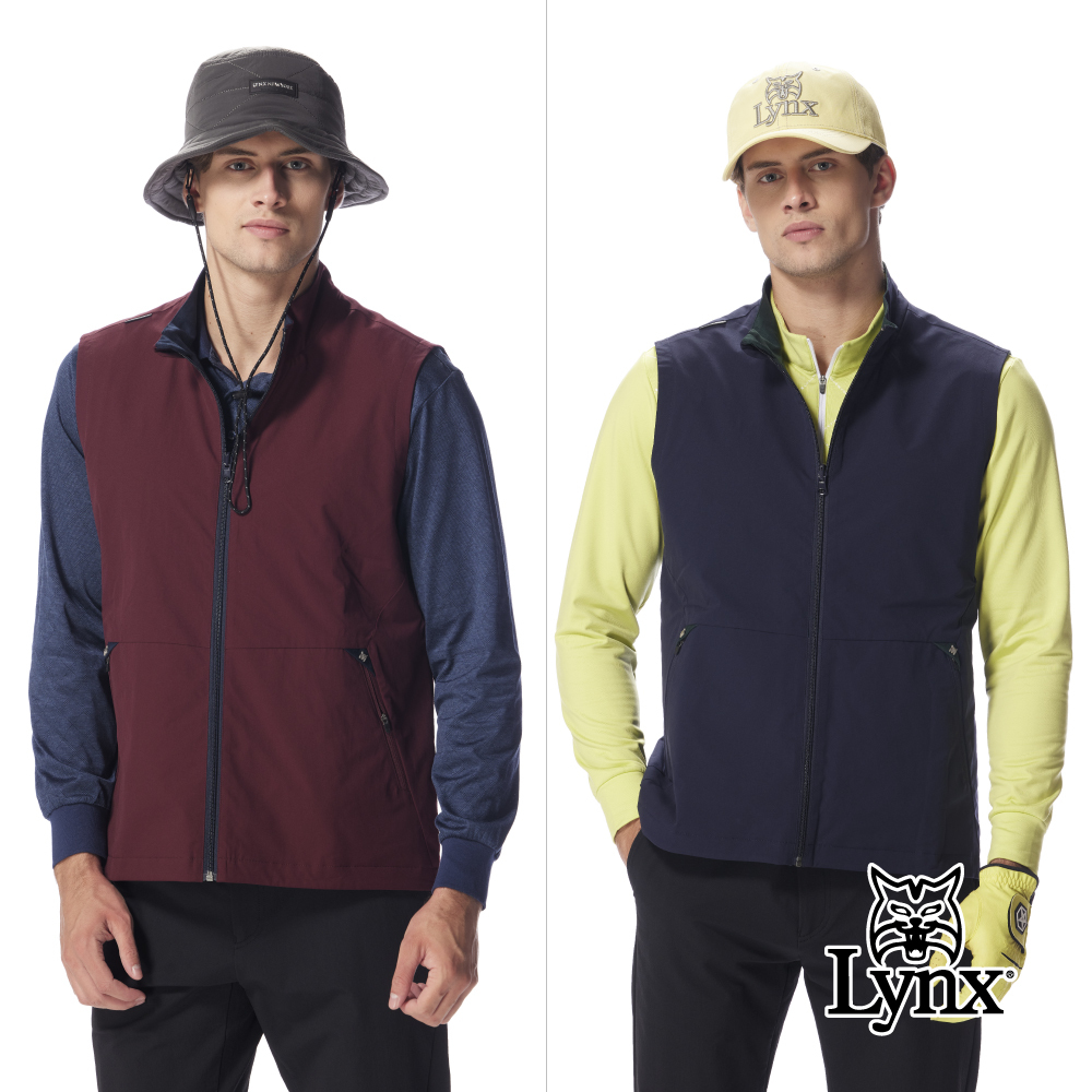 【Lynx Golf】男款薄雙面穿防潑水立領側邊拉鍊口袋背心