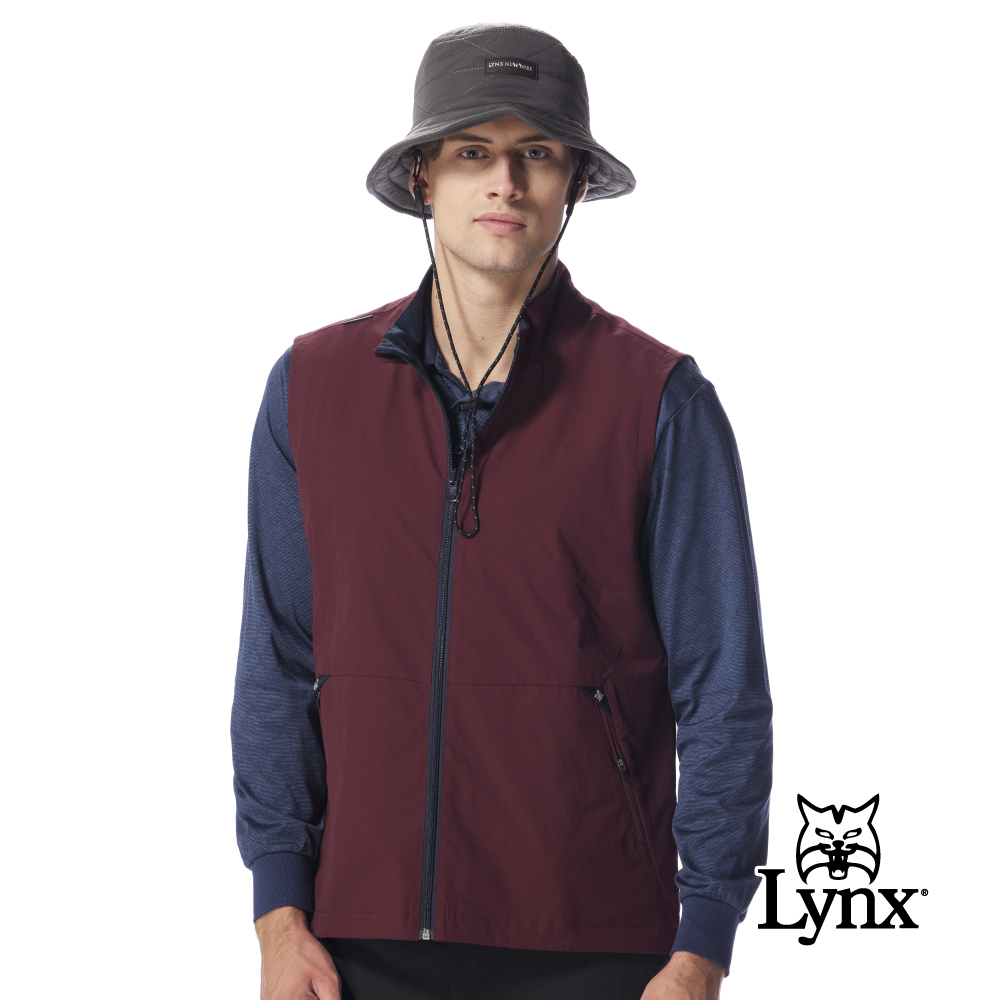 【Lynx Golf】男款薄雙面穿防潑水立領側邊拉鍊口袋背心