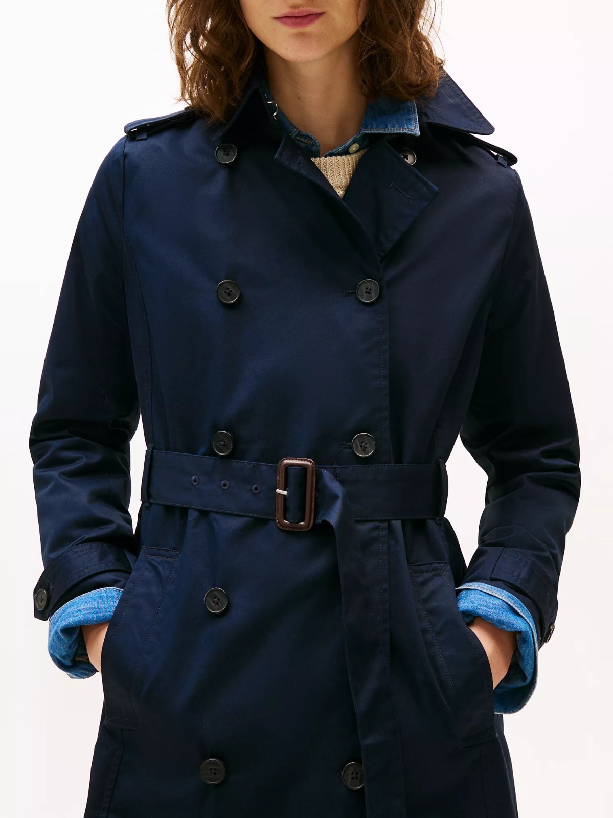 [S] TOMMY HILFIGER NAVY DOUBLE-BREASTED BELTED TRENCH COAT, 76J5341-410 (STH1423)