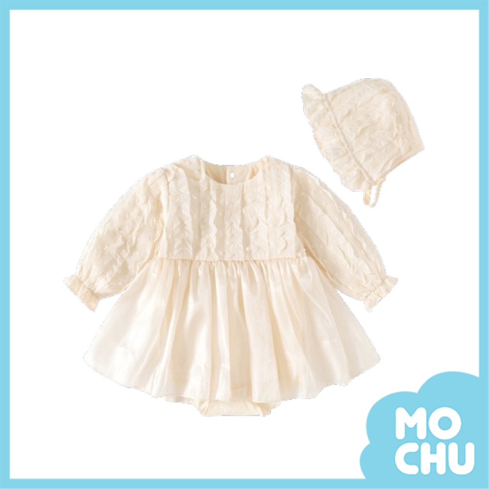 紗點邊條長袖包屁衣(二色)