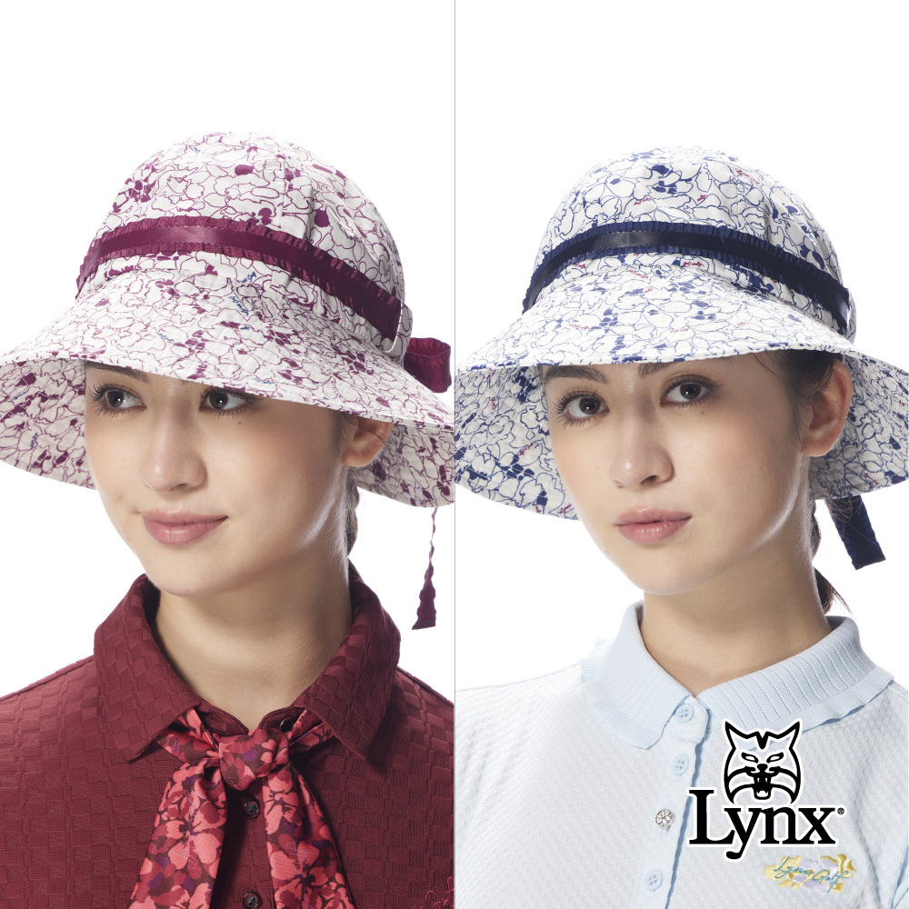 【Lynx Golf】女款滿版花紋設計緞帶綁繩可調式漁夫帽