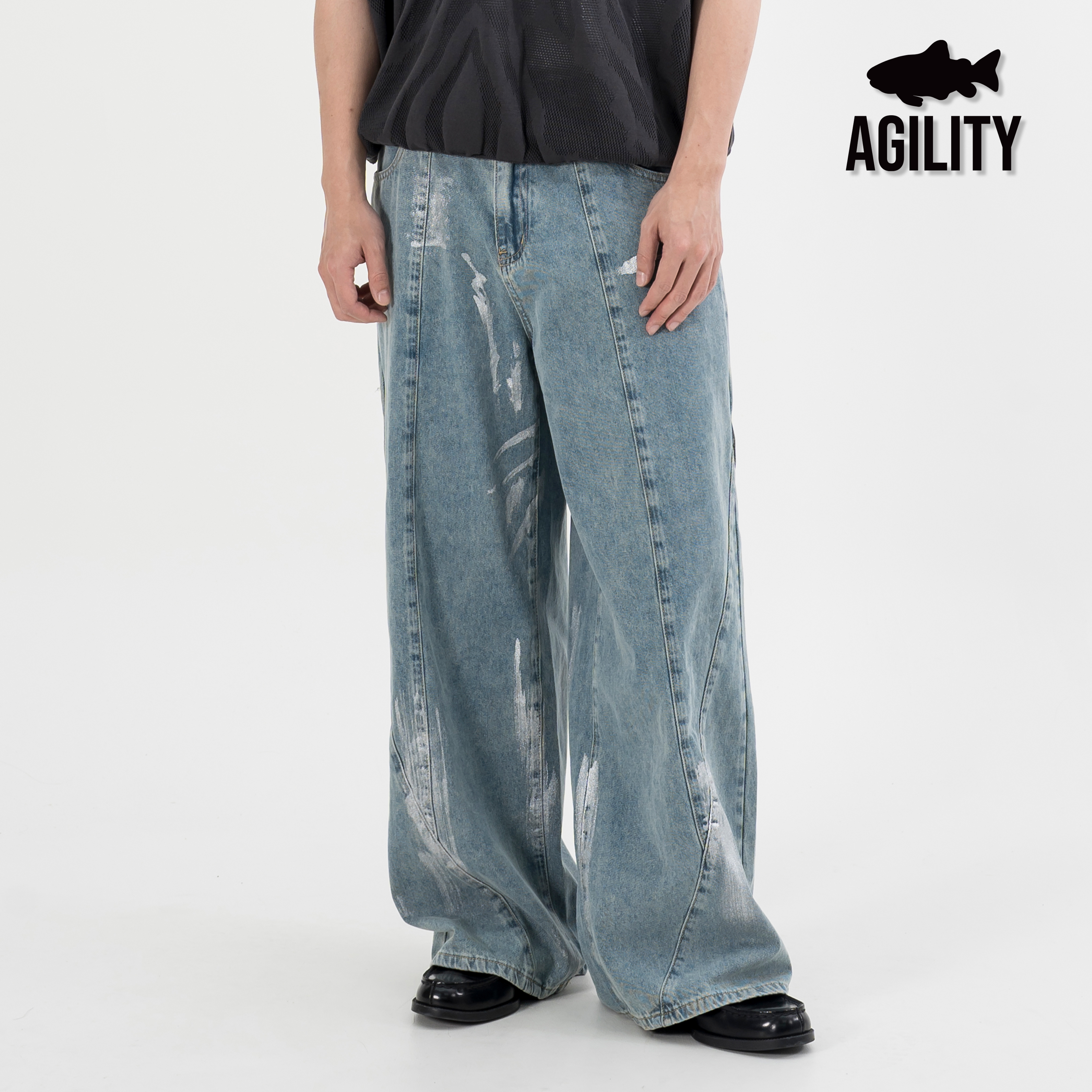 AGILITY Brush Silver Jeans 剪裁 刷銀 牛仔長褲 [LS60]