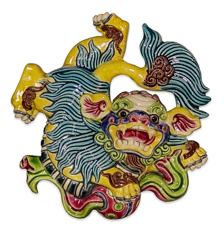 鹿港窯禮品館｜台灣國寶交趾陶 開運裝飾壁飾 祥獅戲球 S