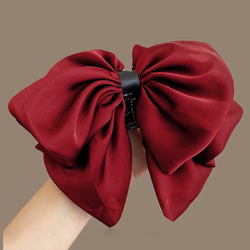 Solid Satin Layered Bow Ponytail Hair Claw
