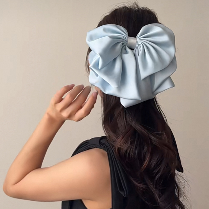 Solid Satin Layered Bow Ponytail Hair Claw