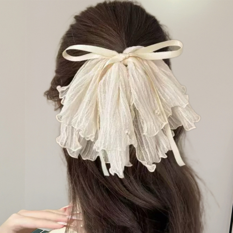 Ruffled Floral Pearl Ponytail Hair Claw