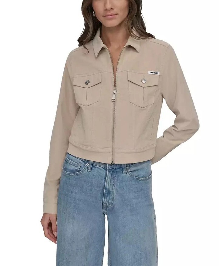 [S] DKNY CHINO KHAKI ZIP FRONT TRUCKER JACKET, DJ4J6064-J1U [FINAL SALE] (SD1310)