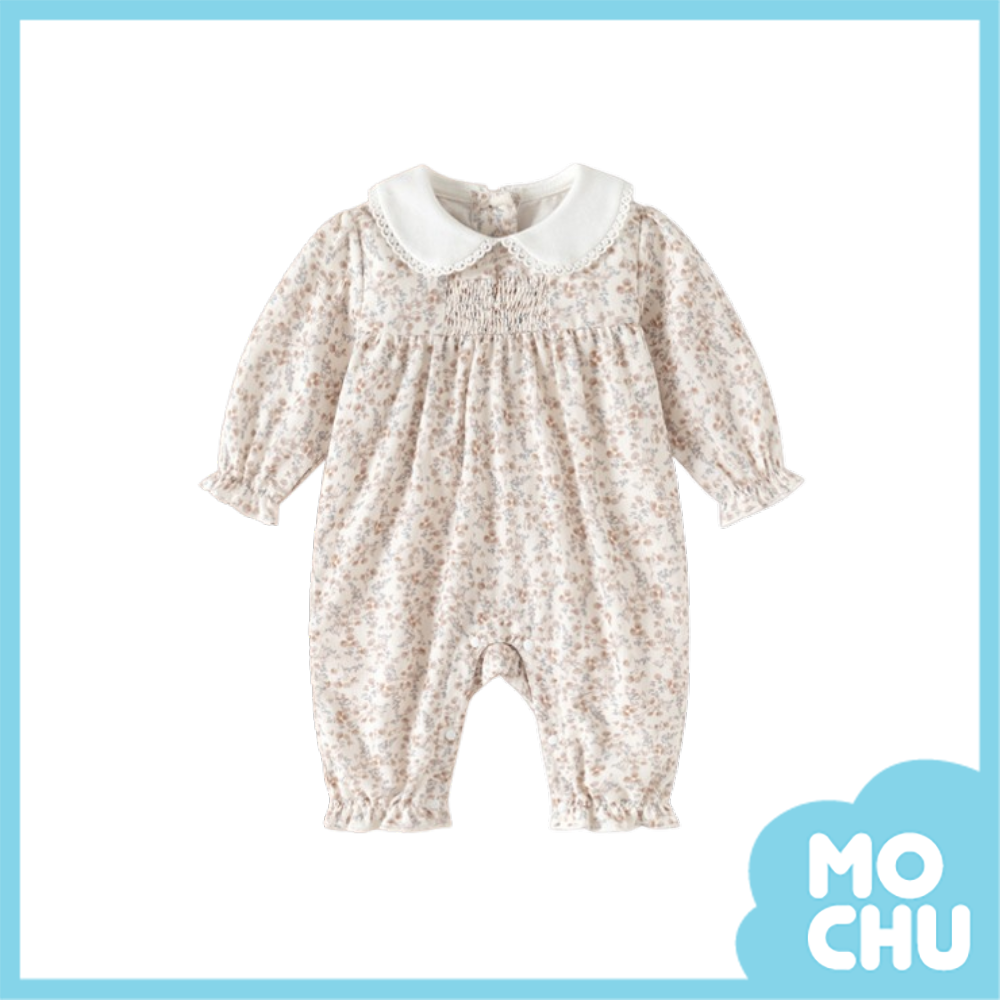 (80cm現貨)咖絨花綻長袖連身衣