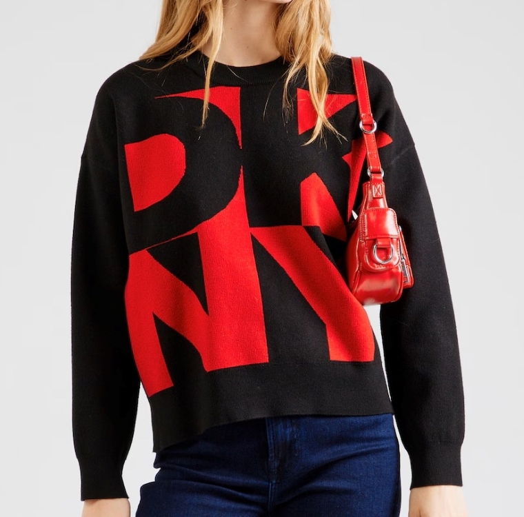 [S] DKNY LOGO JACQUARD SWEATER, P4MSAQ15-BLK/RED LT (SD1235)