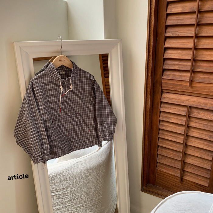 韓國 Article- 25秋 連帽格紋上衣