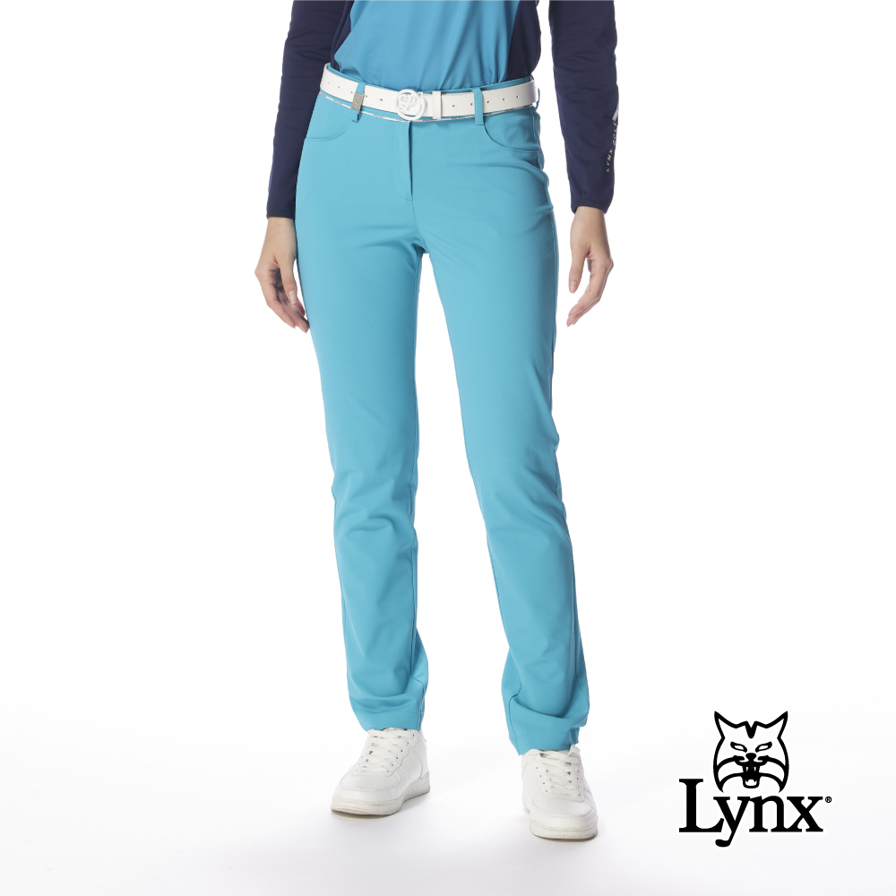 【Lynx Golf】女款彈性抗UV防潑水防透視日本布料出芽造型窄管長褲