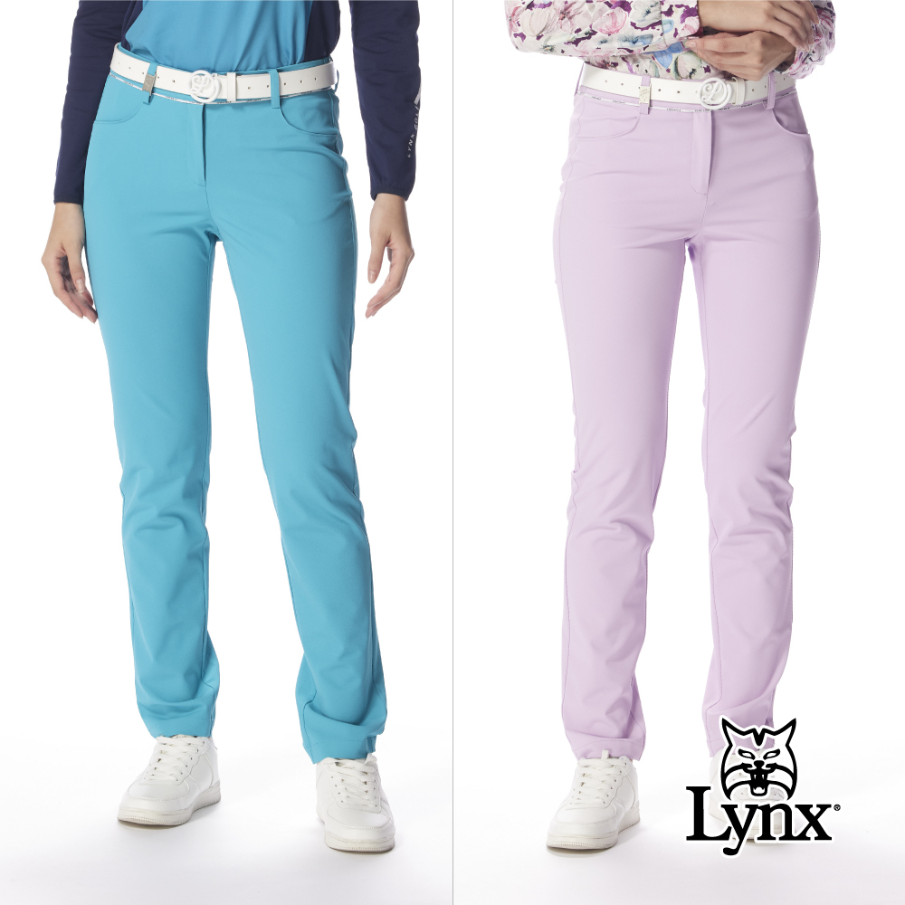 【Lynx Golf】女款彈性抗UV防潑水防透視日本布料出芽造型窄管長褲