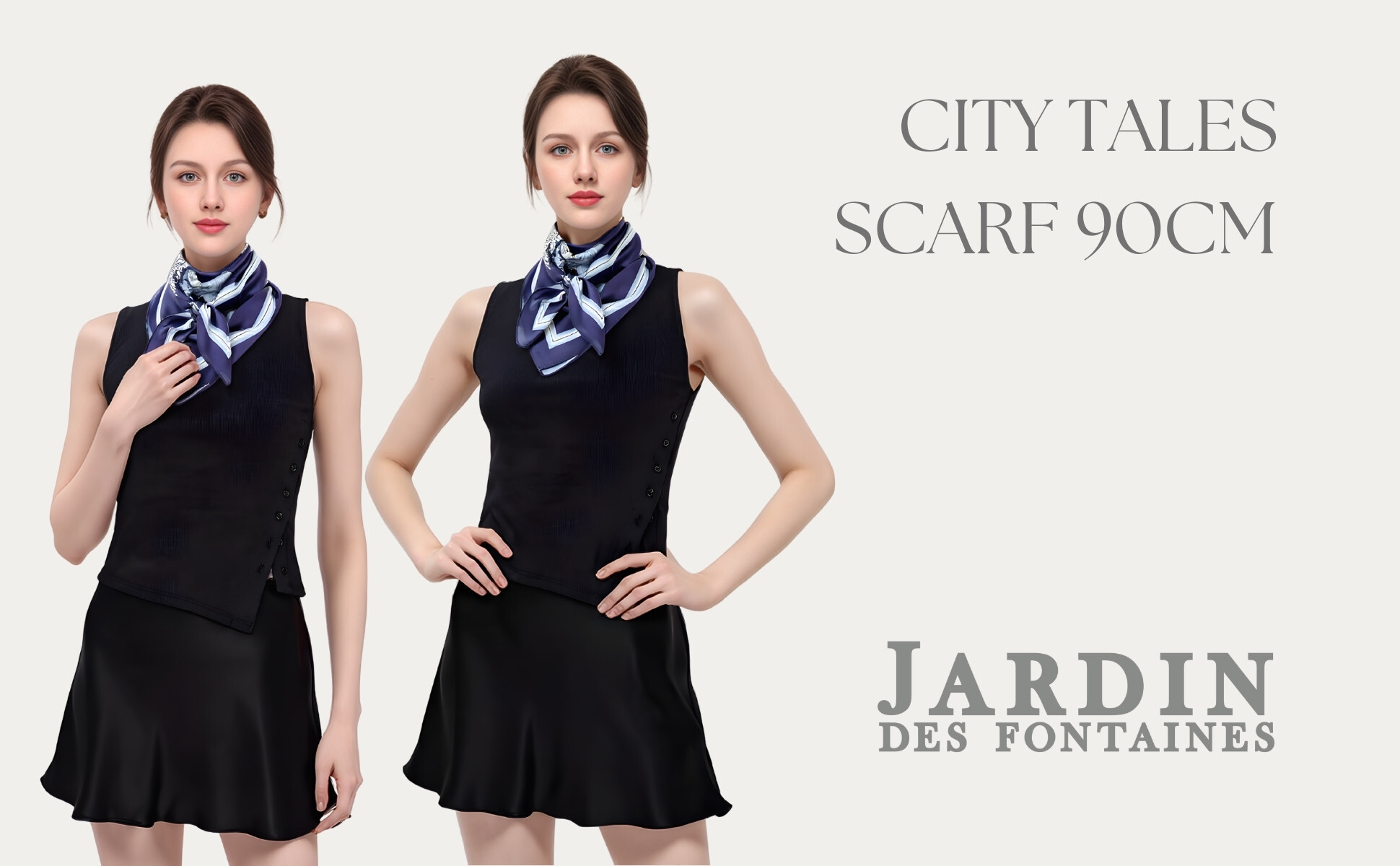 JARDIN DES FONTAINES 小城大事深藍圍巾 (90厘米)