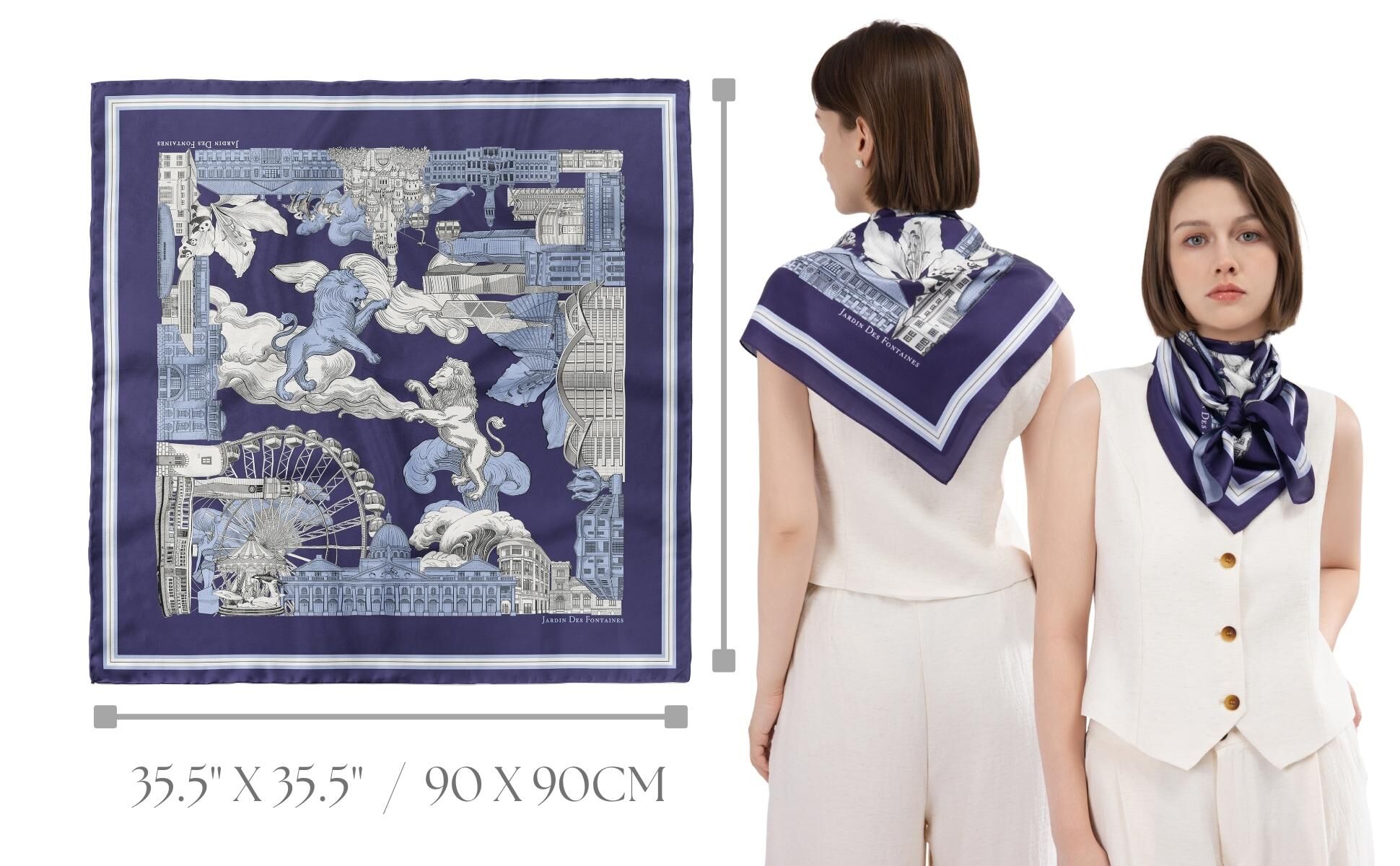 JARDIN DES FONTAINES 小城大事深藍圍巾 (90厘米)