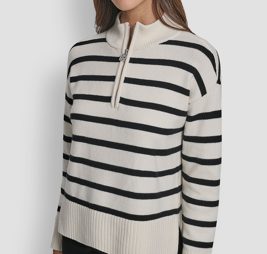 [S] DKNY EGGNOG/BLACK HALF ZIP MOCK NECK SWEATER, DJ4R0167-A9Z [FINAL SALE] (SD1316)