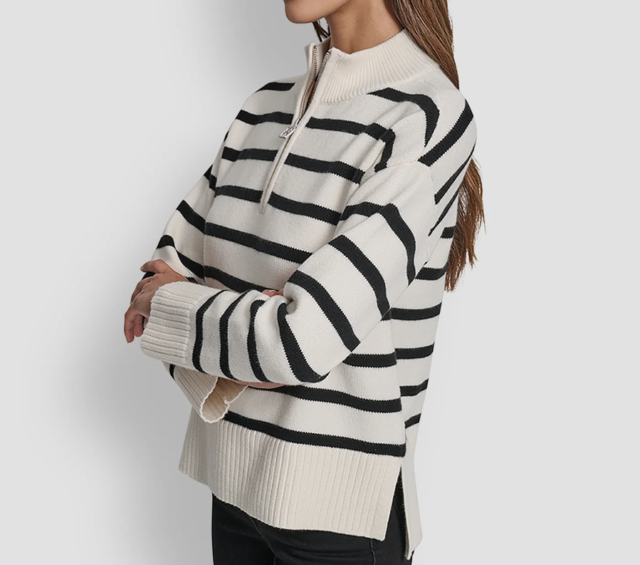 [S] DKNY EGGNOG/BLACK HALF ZIP MOCK NECK SWEATER, DJ4R0167-A9Z [FINAL SALE] (SD1316)