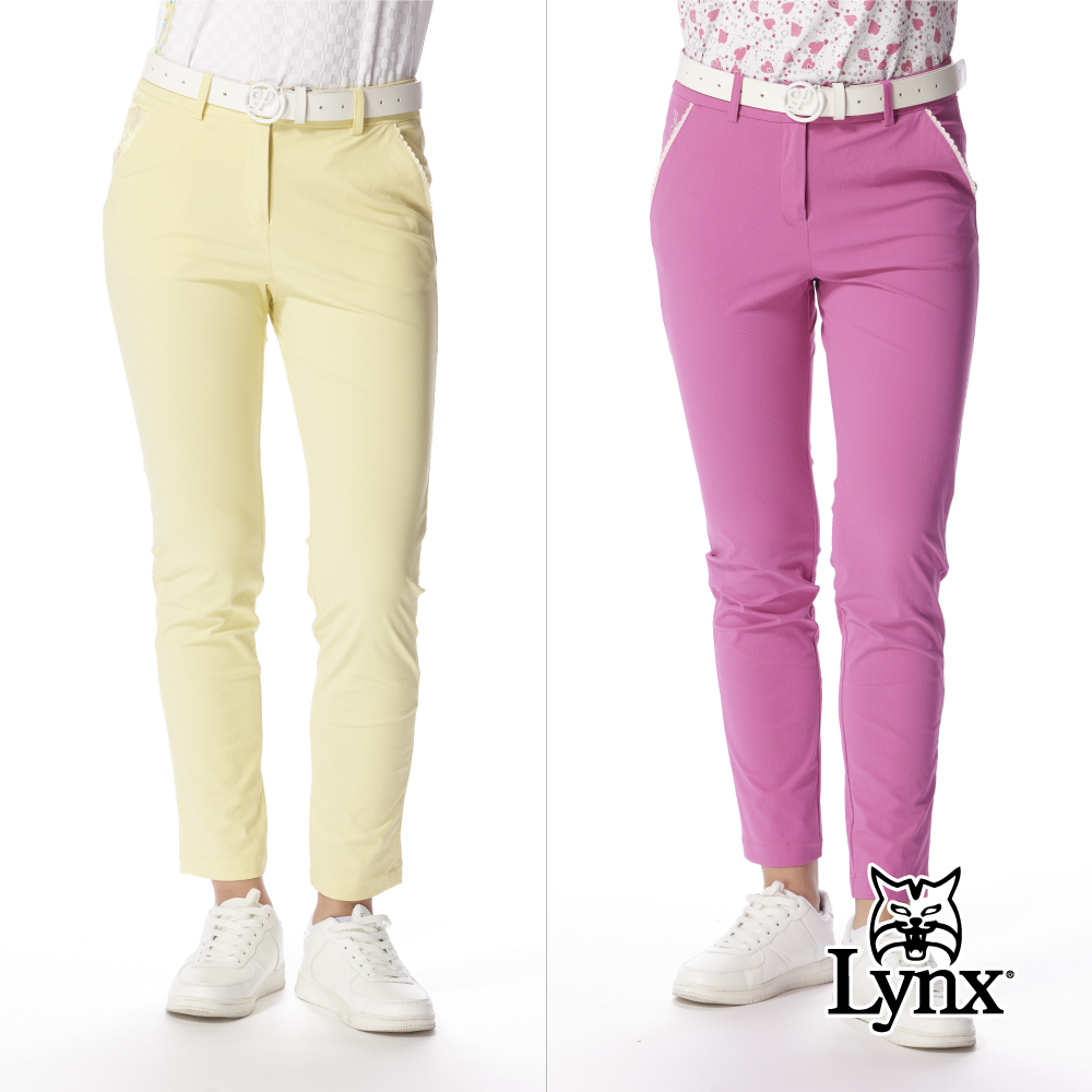 【Lynx Golf】女款日本進口布料彈性舒適九分窄筒時尚修身設計窄管長褲