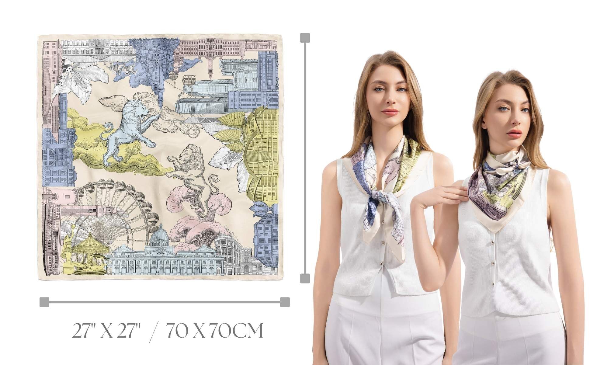 JARDIN DES FONTAINES city tales honey beige silky scarf (70cm)