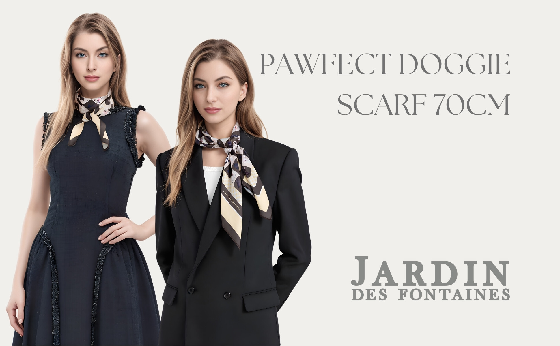 JARDIN DES FONTAINES pawfect doggie chess brown and yellow silky scarf (70cm)