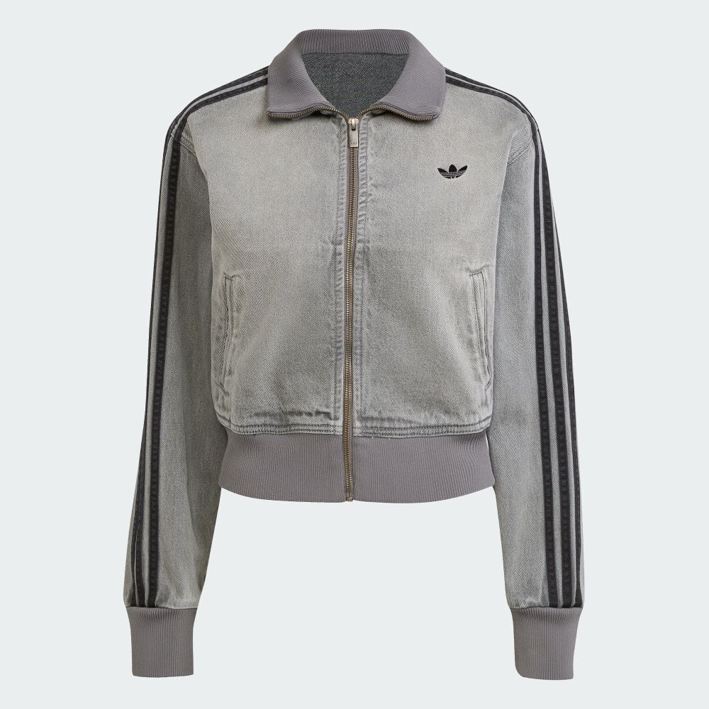【 adidas DENIM TRACK TOP 短版牛仔外套 - 灰 】