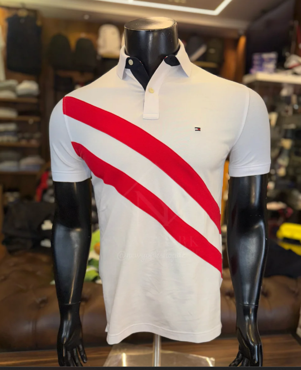 [S] TOMMY HILFIGER OPTIC WHITE REGULAR FIT BANNER STRIPE POLO, 78JB762-100 (STH1283)