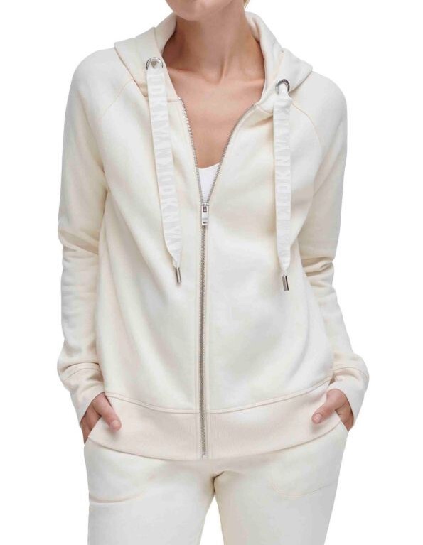 [S] DKNY LOGO DRAWSTRING ZIP UP HOODIE,SAND, DP2J8598-SAN [FINAL SALE] (SD1018)