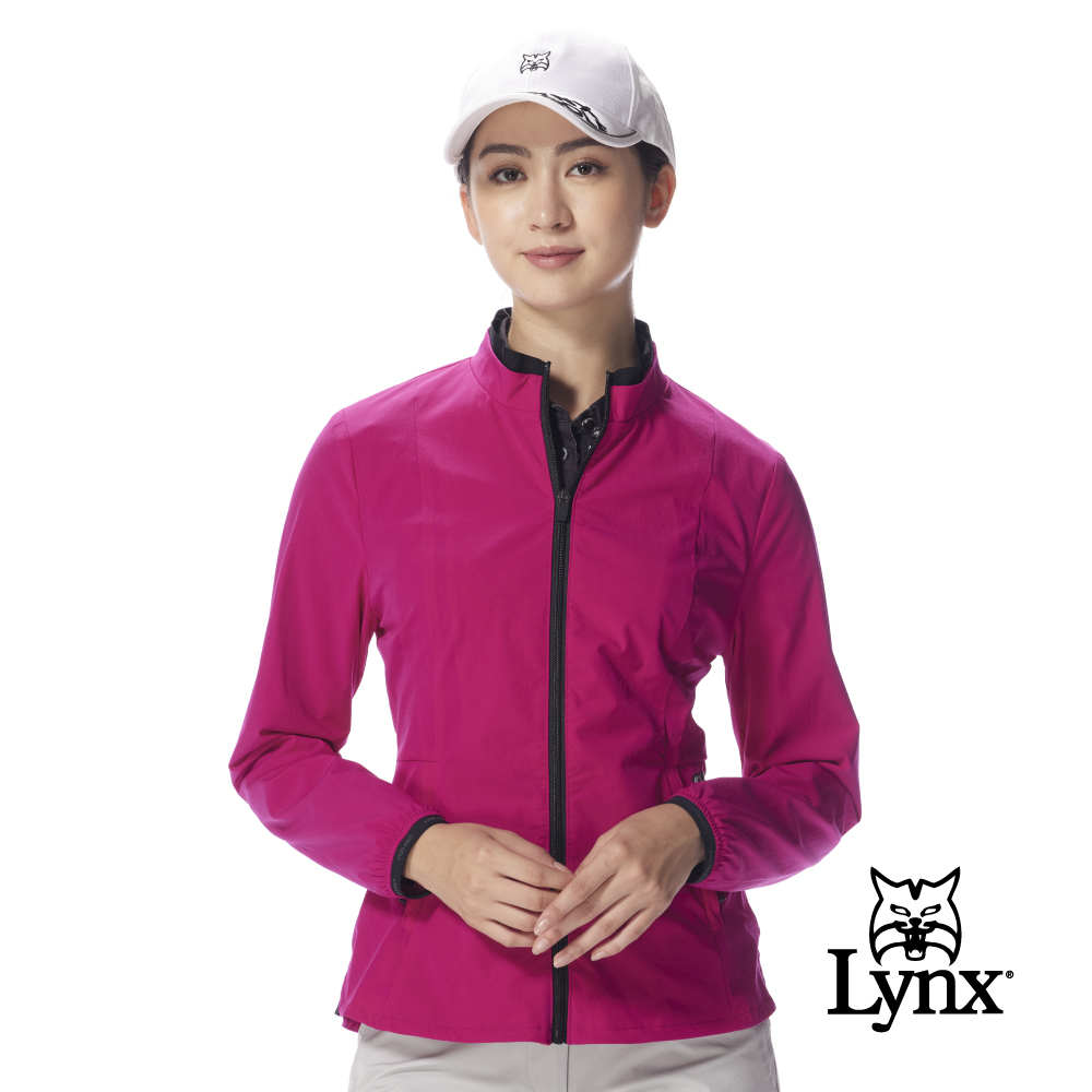 【Lynx Golf】女款防潑水彈性舒適立領拉鍊短版風衣
