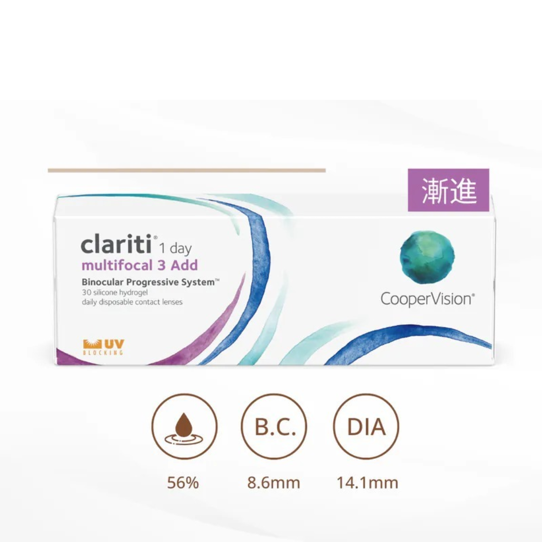[漸進] CooperVision Clariti 1 Day Multifocal 3 Add 多焦點老花｜日拋透明矽水凝膠隱形眼鏡｜每盒30片