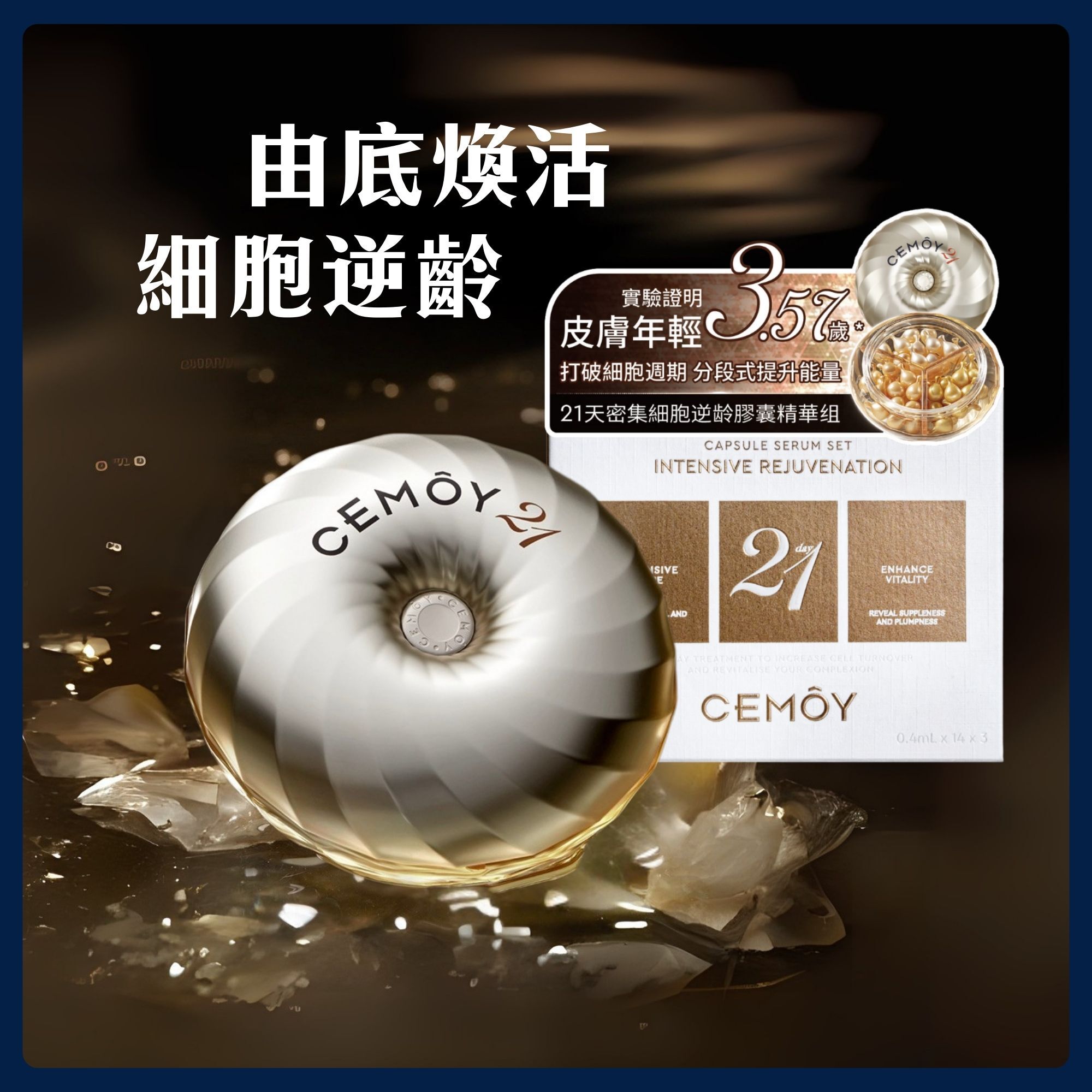 【減齡3.57歲】CEMOY 21天密集抗皺緊緻膠囊精華組(0.4mL x 42粒)