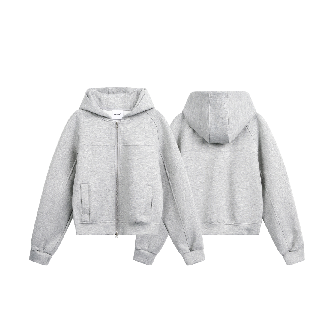 OurPick Boxy Zip Hooded Sweatshirt 美式寬短雙拉鍊連帽外套
