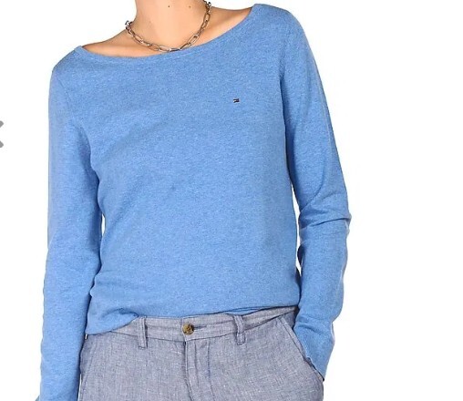 [S] TOMMY HILFIGER SOLID BOAT NECK SWEATER,ROYAL BLUE, 76J3281-431 (STH740)
