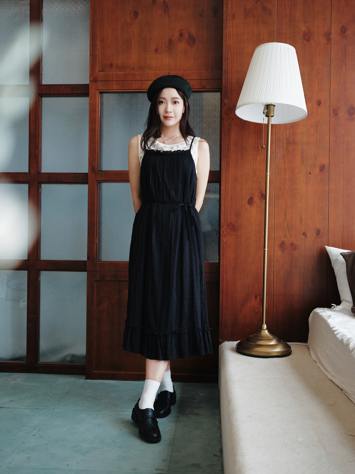 兩色 / 暗格紋木耳裙擺連身裙 / Plaid Lettuce Edge Dress