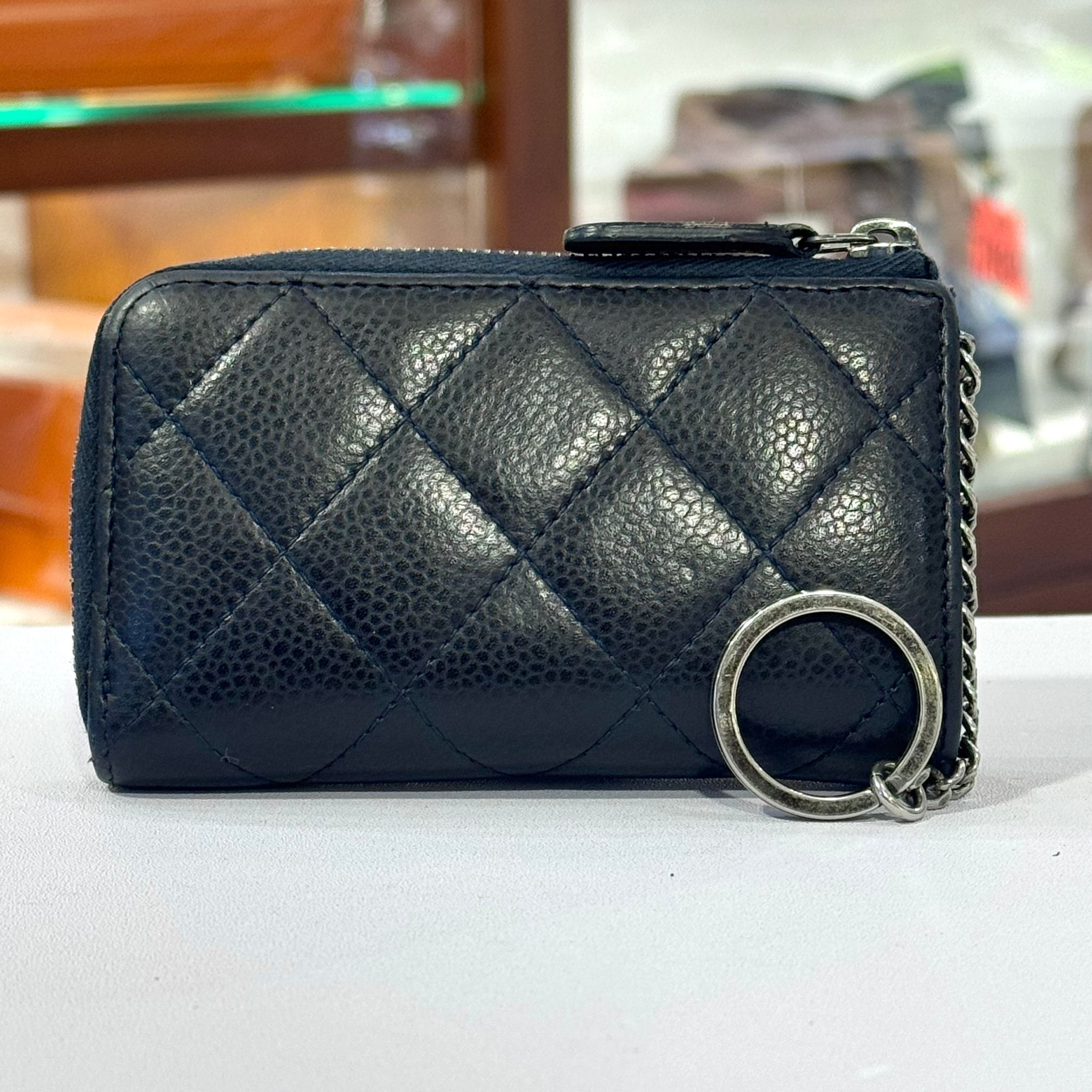 90%NEW二手CHANEL 卡片套 AP0221深藍/羊皮/菱格紋/CC LOGO, CARD HOLDER #香榭站正品